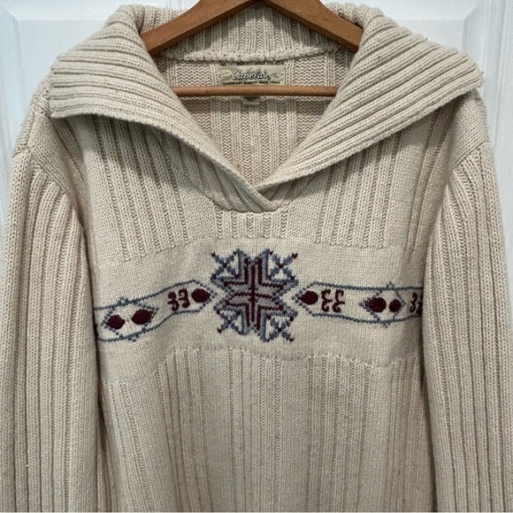 Cabelas Nordic Pullover Sweater Sz XL Tan Wool Blend Heavy Rib Knit Women’s - Picture 2 of 6